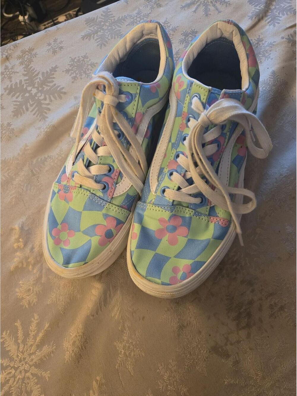 Vans Old Skool Floral Checkerboard Sneakers Men's 6 Women's 7.5